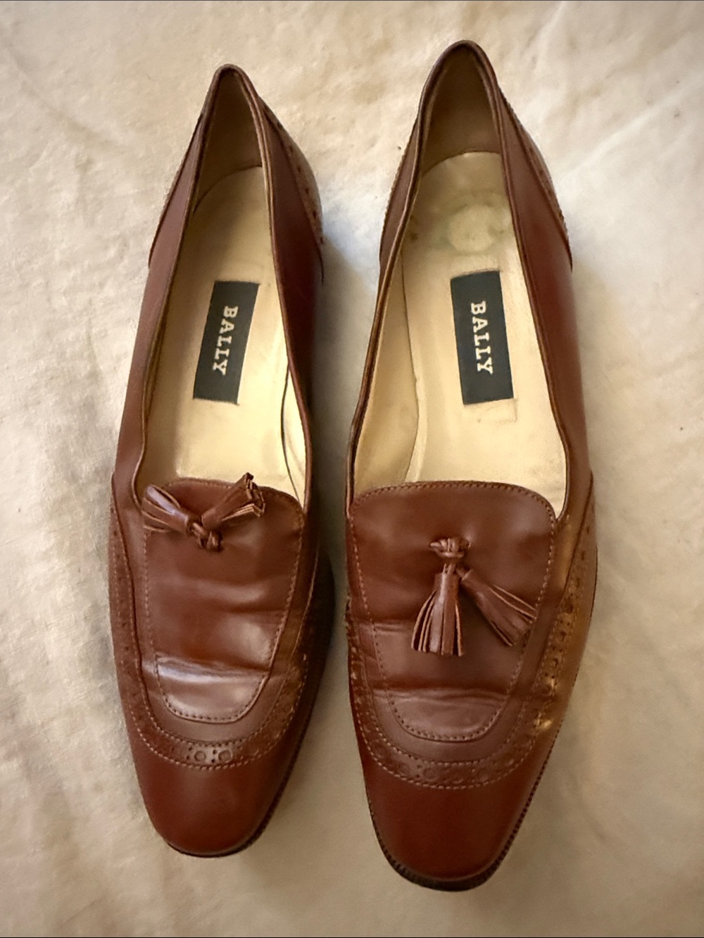 Bally Cognac Brown Leather Tassel Loafers size 7 N